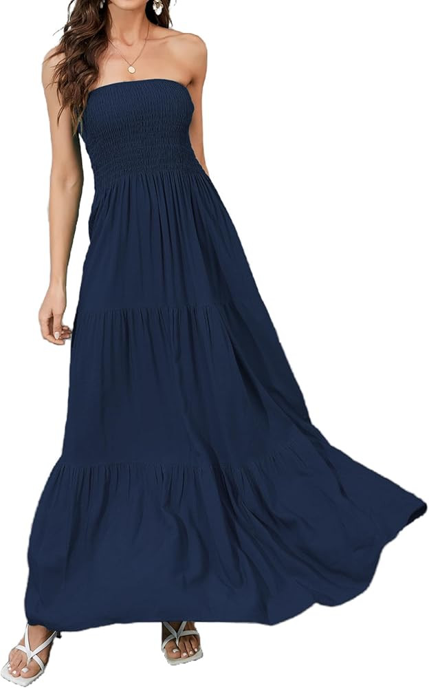 Daenery Women Strapless A Line Maxi Dress Tube Top Backless Casual Summer Dress, Dark Navy, X-Lar... | Amazon (CA)