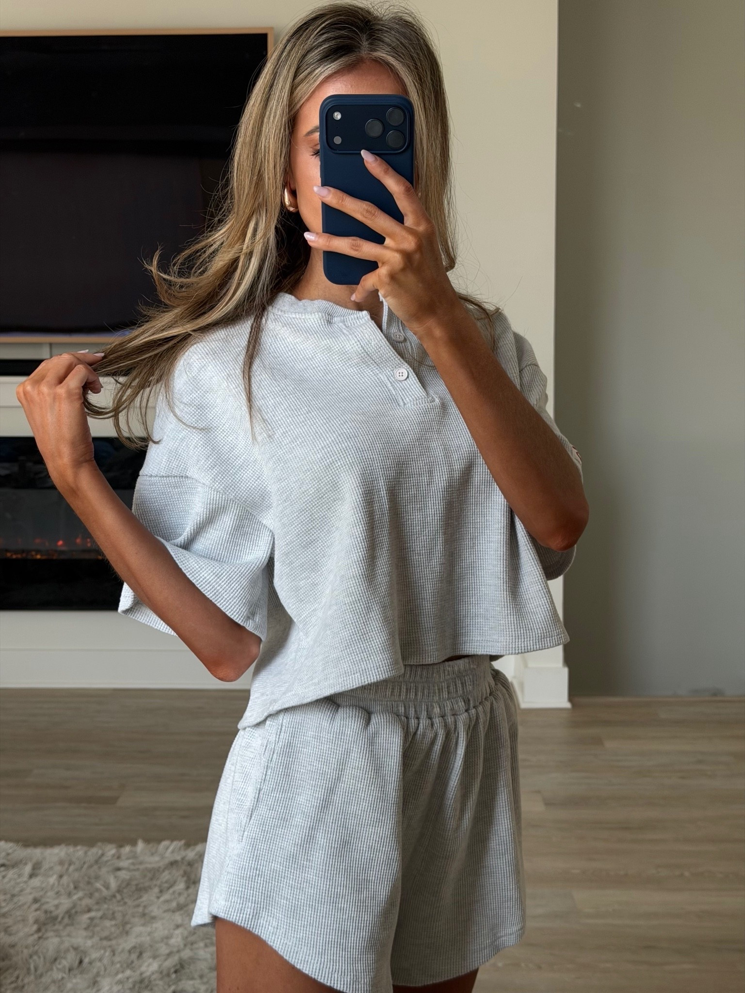 Waffles shorts set- wearing smallest size