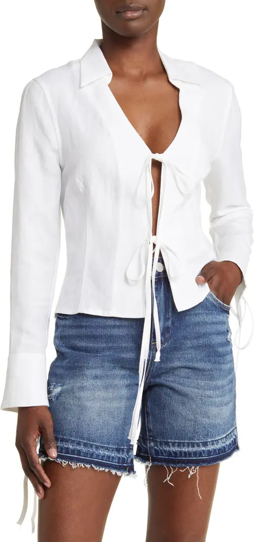 Tie Front Linen Blend Shirt | Nordstrom