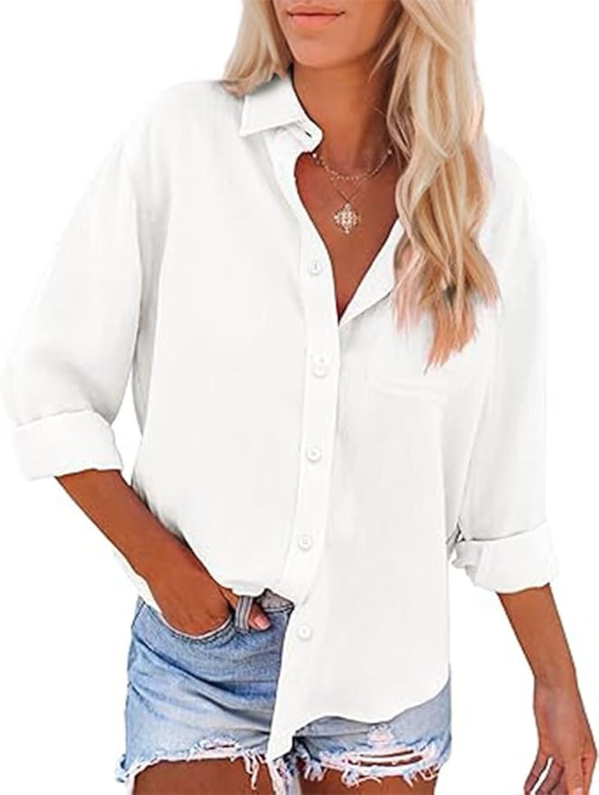 APRAW Womens Button Down Shirts Long Sleeve Collared Dress Shirts Cotton Button Up Oversized Blou... | Amazon (US)
