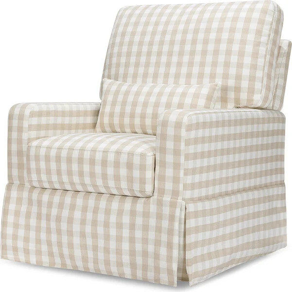 Crawford Pillowback Comfort Swivel Glider, Tan Gingham | Maisonette