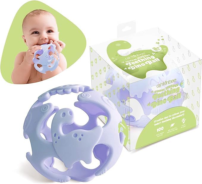 Ashtonbee Dino Baby Teething Toys, Food-Grade Silicone Teethers for Babies, Textured Sensory Ball... | Amazon (US)