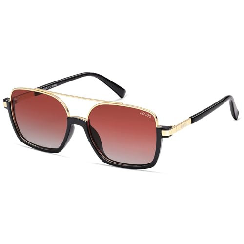 SOJOS Trendy Aviator Sunglasses for Women Men Polarized Retro Square Y2K Oversized Sun Glasses SJ2659 Black Frame Red Grading Lens | Amazon (US)