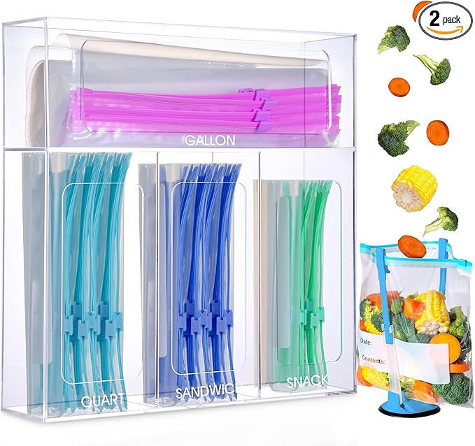 Clear Storage Bag Organizer For Drawer or Wall with Baggy Rack Holder, Plastic Bag Holder, Acryli... | Amazon (US)