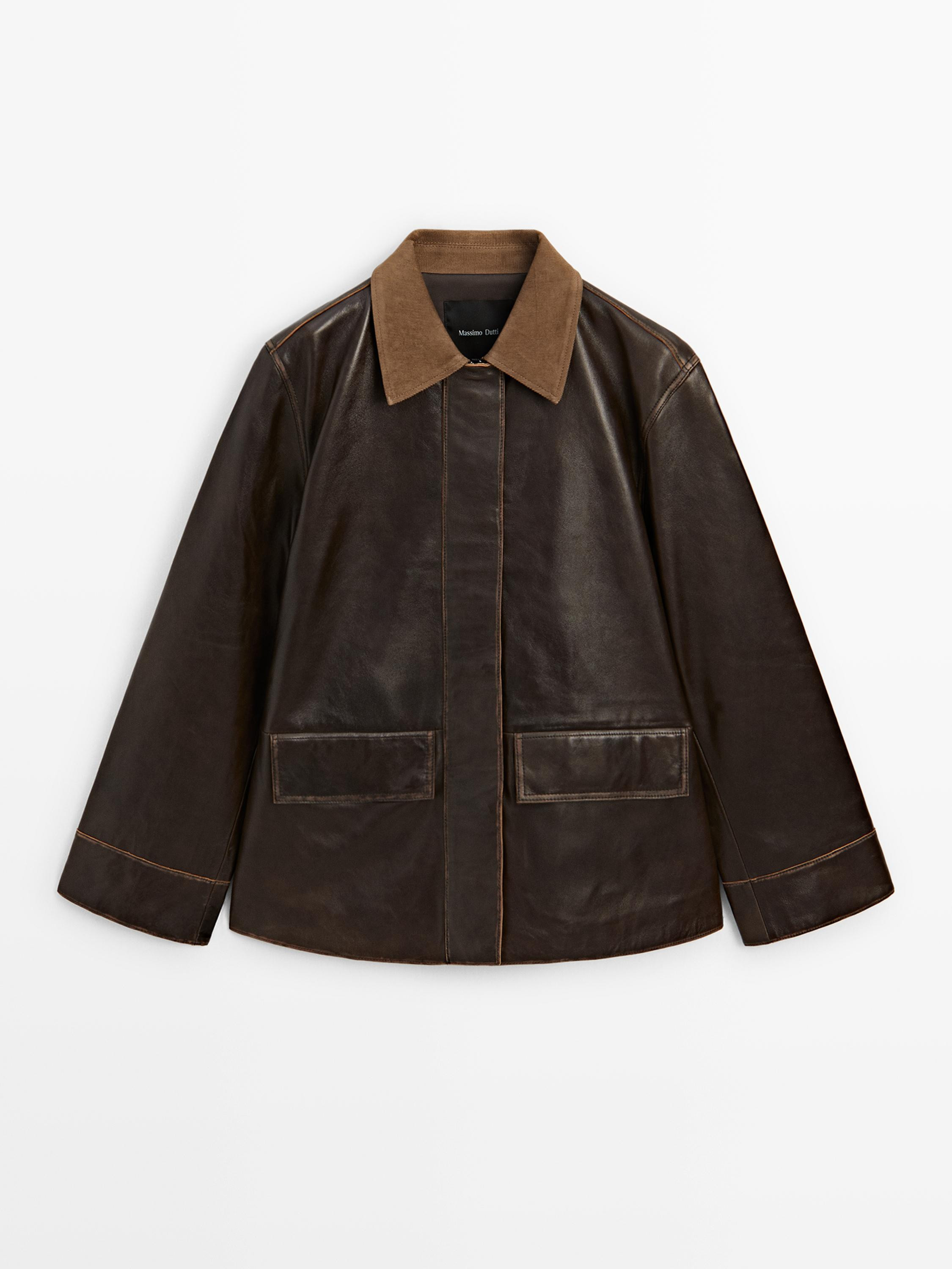 Nappa leather parka with corduroy detail · Brown · Bags And Backpacks | Massimo Dutti | Massimo Dutti UK