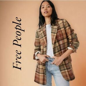 NEW Free People Oversized XL Mari Plaid Long Sleeve Boxy Blazer Wool Blend | Poshmark