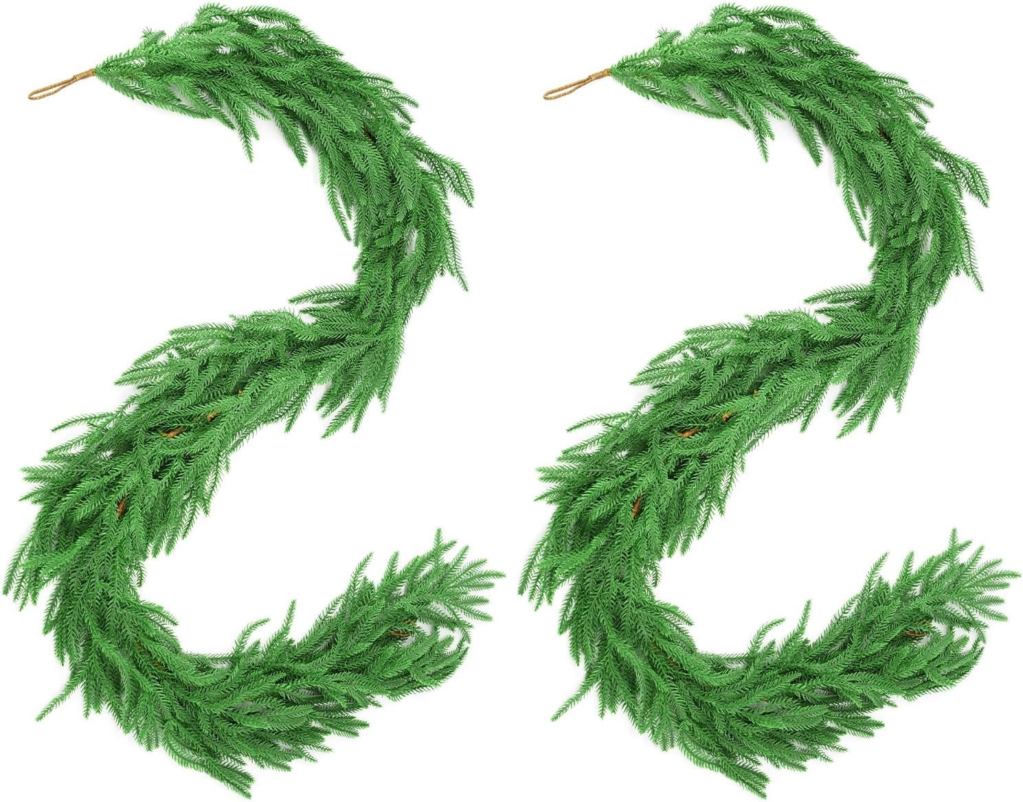 6 Ft 2 Pcs Artificial Norfolk Pine Garland, Real Touch Green Faux Greenery Garland for Christmas ... | Amazon (US)