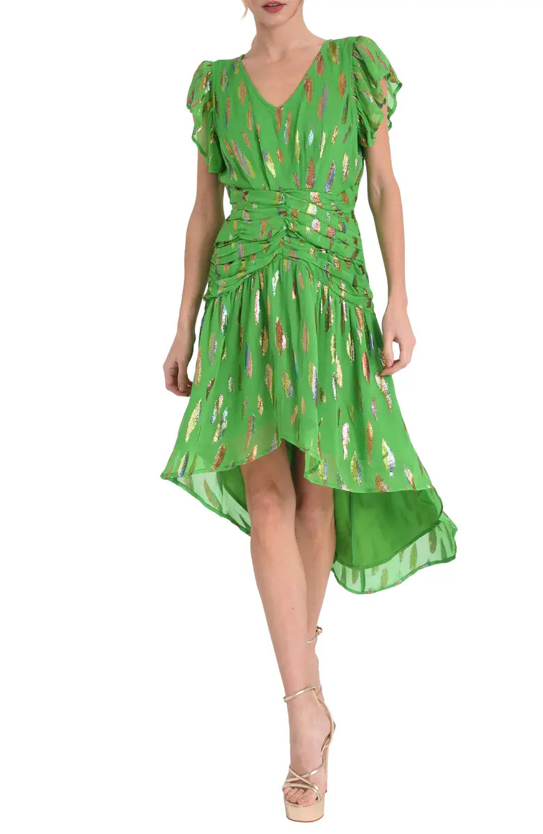 Palmina Metallic Leaf Print High-Low Dress | Nordstrom