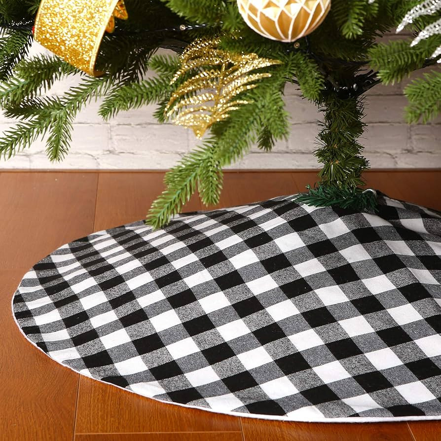 Sattiyrch Buffalo Plaid Christmas Tree Skirt 36 in,Black and White Buffalo Check Christmas Tree S... | Amazon (US)