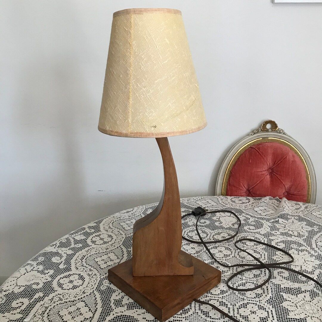 Vintage 21 Mid Century Wood Table Lamp Wooden Shade Desk - Etsy | Etsy (US)