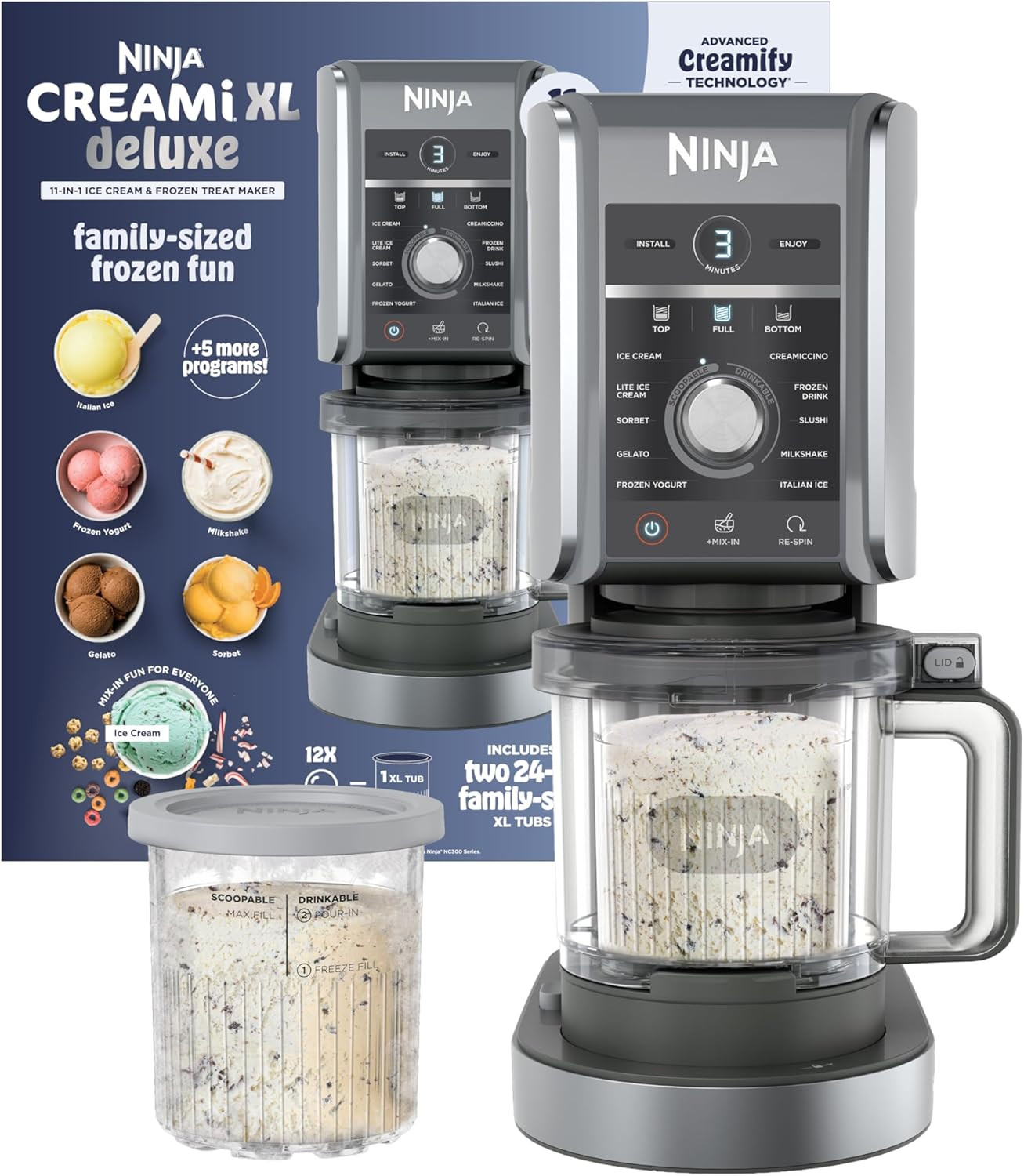 Ninja CREAMi Deluxe Ice Cream Maker | 11-in-1 Create Frozen Desserts, Sorbet, Milkshakes, Yogurt ... | Amazon (US)