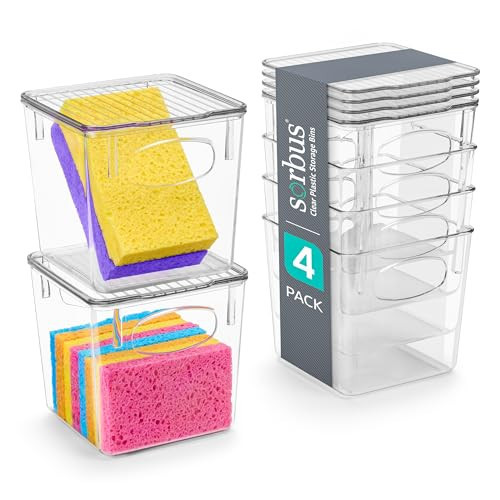 Sorbus Small Clear Plastic Storage Bins with Lids, Clear Stackable Storage Bins, Laundry Room Organizer Bins, Office, Classroom, Playroom, Bathroom, Laundry Room Organization and Storage (4 Pack) | Amazon (US)
