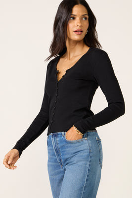 BOBI Women's Ribbed Button Up Top, Size XL, Black | Evereve