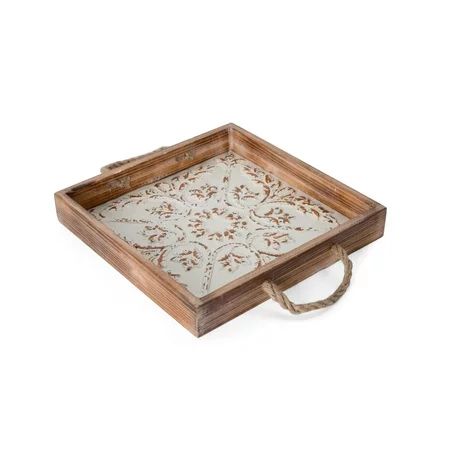 Elements 14-inch Square Wooden Tray with Embossed Floral Bottom | Walmart (US)