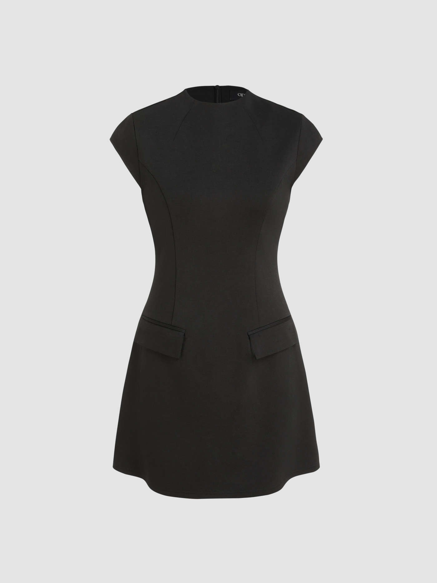High Neck Solid Zipper Mini Dress | Cider