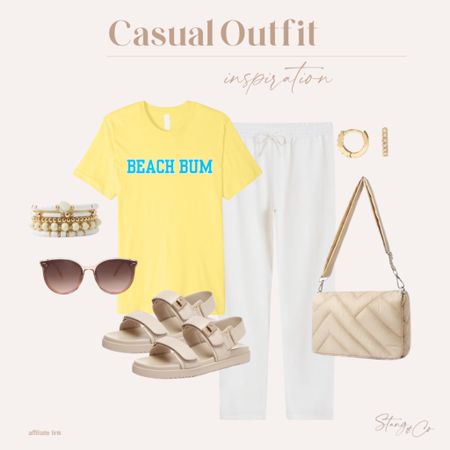 This casual outfit is perfect for a beach day, summer bbq, or lounging around the house. I’ve paired a yellow beach bum tee with  tall-friendly linen drawstring pants, nude sandals and a nude puffer crossbody bag, sunglasses, huggie hoop earrings, and a bracelet stack. 

Tall friendly pants, summer outfit, ootd, Amazon fashion 

#LTKfindsunder50 #LTKstyletip #LTKshoecrush