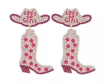 Cow Girl Boot Western Rhinestone Earrings - Etsy | Etsy (US)