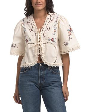 Elbow Sleeve Eyelet Top | TJ Maxx