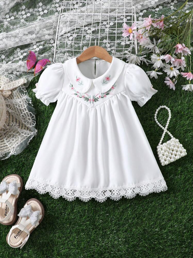 Fashionable Solid Color Puff Sleeve Dress For Baby Girls | SHEIN