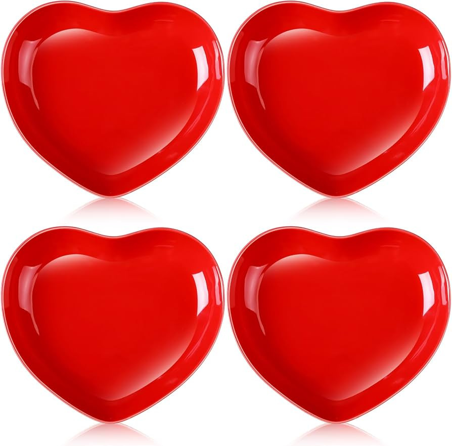 Tioncy 4 Pcs Ceramic Heart Shaped Plates 9 Inches Valentines Day Porcelain Heart Bowls Cute Dinne... | Amazon (US)