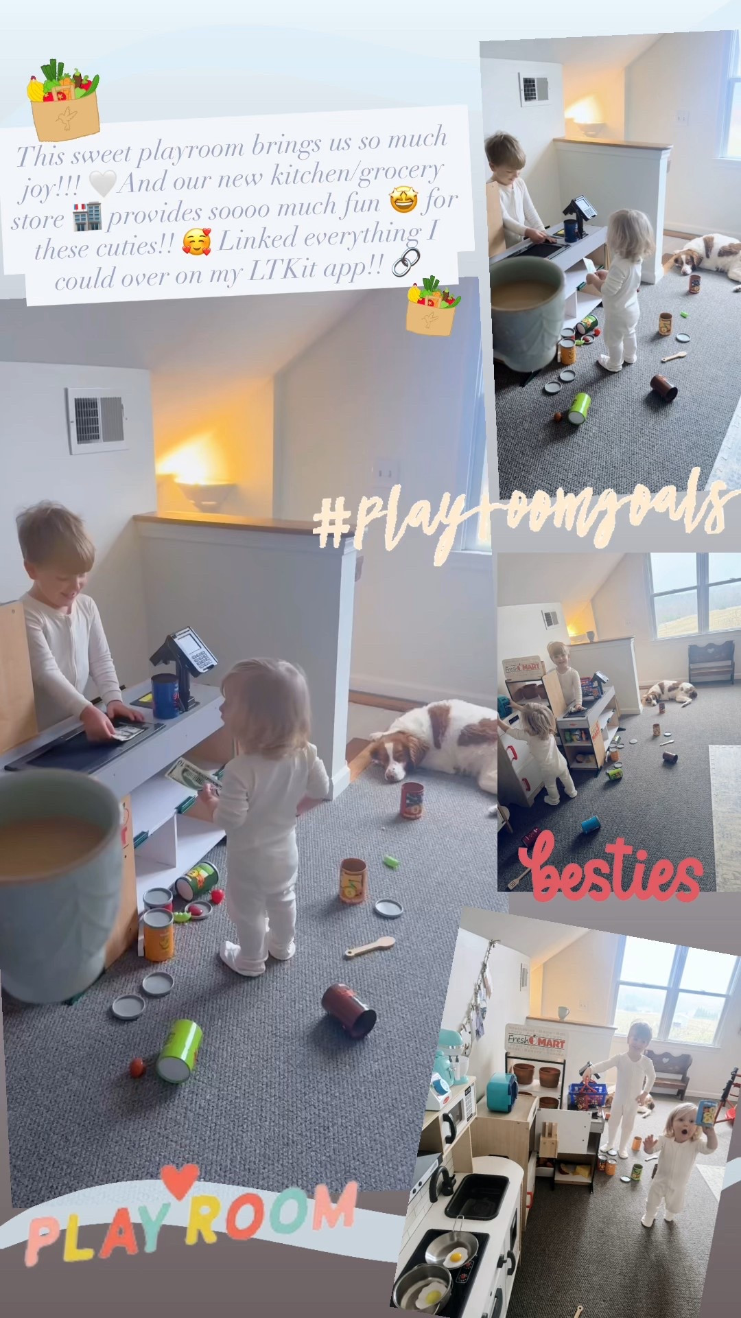 This sweet playroom brings us so much joy!!! 🤍And our new kitchen/grocery store 🏬 provides soooo much fun 🤩 for these cuties!! 🥰 Linked everything I could over on my LTKit app!! 🔗 