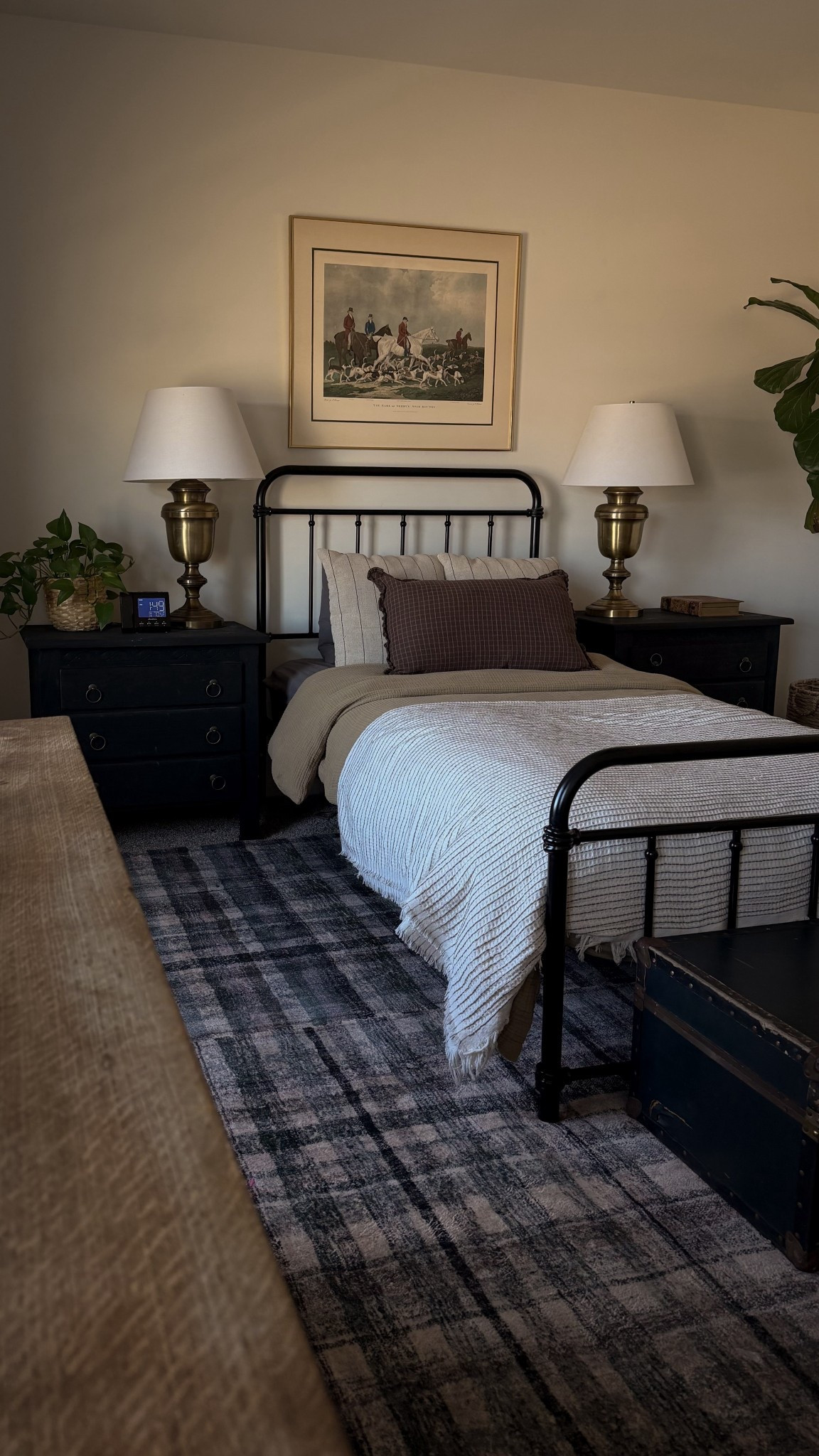Boys room, plaid rug, black metal bed 

#LTKHome