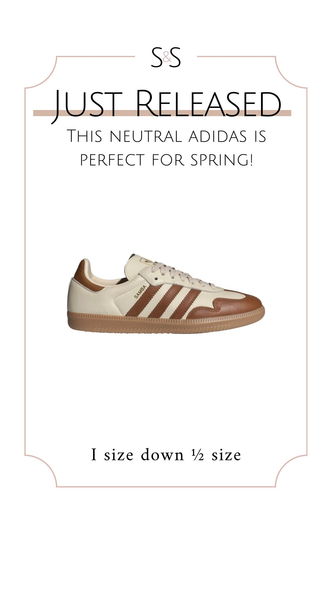These neutral Sambas are an amazing spring sneaker. I love how they go with everything from jeans to dresses, and the brown detail makes them feel a little more elevated than the classic black and white. I sized down half a size for the perfect fit.

neutral adidas sambas, spring sneakers for women, everyday white sneakers, casual spring shoes, trendy neutral sneakers, walking sneakers for spring outfits, women’s street style sneakers, classic low top sneakers, spring capsule wardrobe shoes, comfortable everyday sneakers

#LTKOver40 #LTKgrwm #LTKSeasonal