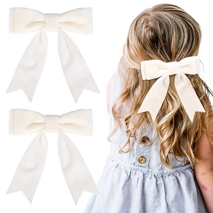 2PCS 5" Velvet White Hair Bows Girls Hair Clips Ponytail Holder Accessories for Girls Toddlers | Amazon (US)