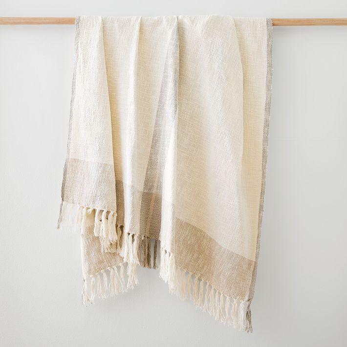 Contrast Border Cotton Slub Throw | West Elm (US)