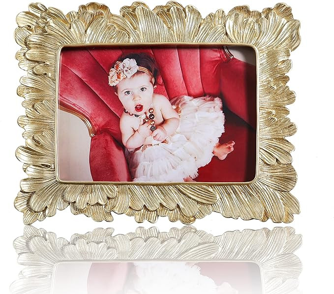 Yanoayimo Gold 5x7 Vintage Picture Frames Golden High Definition Glass Palm Leaves Elegant Retro ... | Amazon (US)