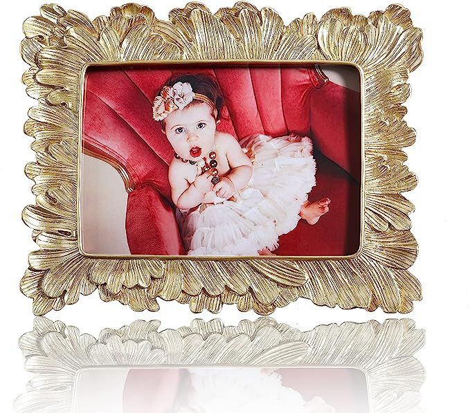 Yanoayimo Gold 5x7 Vintage Picture Frames Golden High Definition Glass Palm Leaves Elegant Retro ... | Amazon (US)