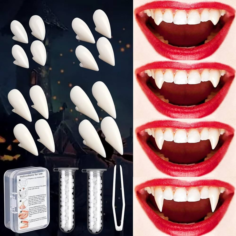 VOVEA Vampire Teeth Fangs 8 Pairs, 4 Sizes Realistic Vampire Fangs Halloween Vampire Accessories ... | Amazon (US)