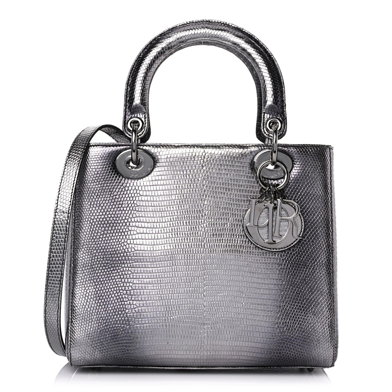 Metallic Lizard Medium Lady Dior Silver | FASHIONPHILE (US)