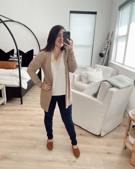 Lauren in a small cardigan, medium top and large pants for petite workwear from Amazon- could have done a medium in pants.

#LTKworkwear #LTKunder50 #LTKSeasonal