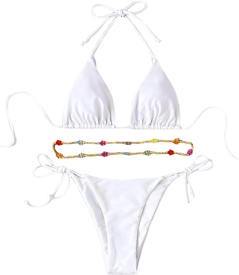 SHENHE Women's 2 Piece Sexy Bikini Sets Halter Tie Side Triangle Swimsuits | Amazon (US)