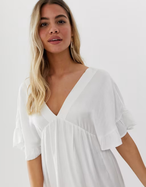 ASOS DESIGN v front v back smock mini dress with pep hem | ASOS UK