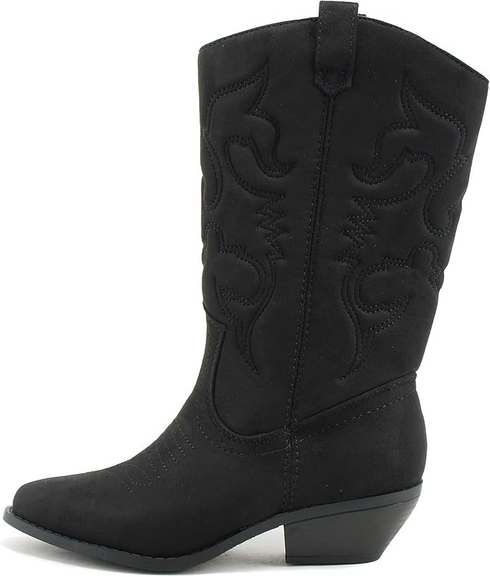 Soda Women's Red Reno Western Cowboy Pointed Toe Knee High Pull On Tabs Boots | Amazon (US)