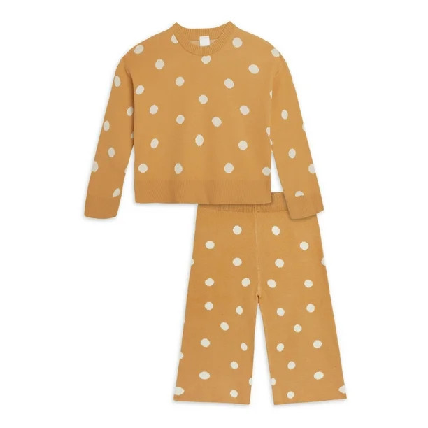 Modern Moments by Gerber Baby & Toddler Girl Jacquard Sweater & Wide-Leg Pant, 2-Piece Outfit Set... | Walmart (US)