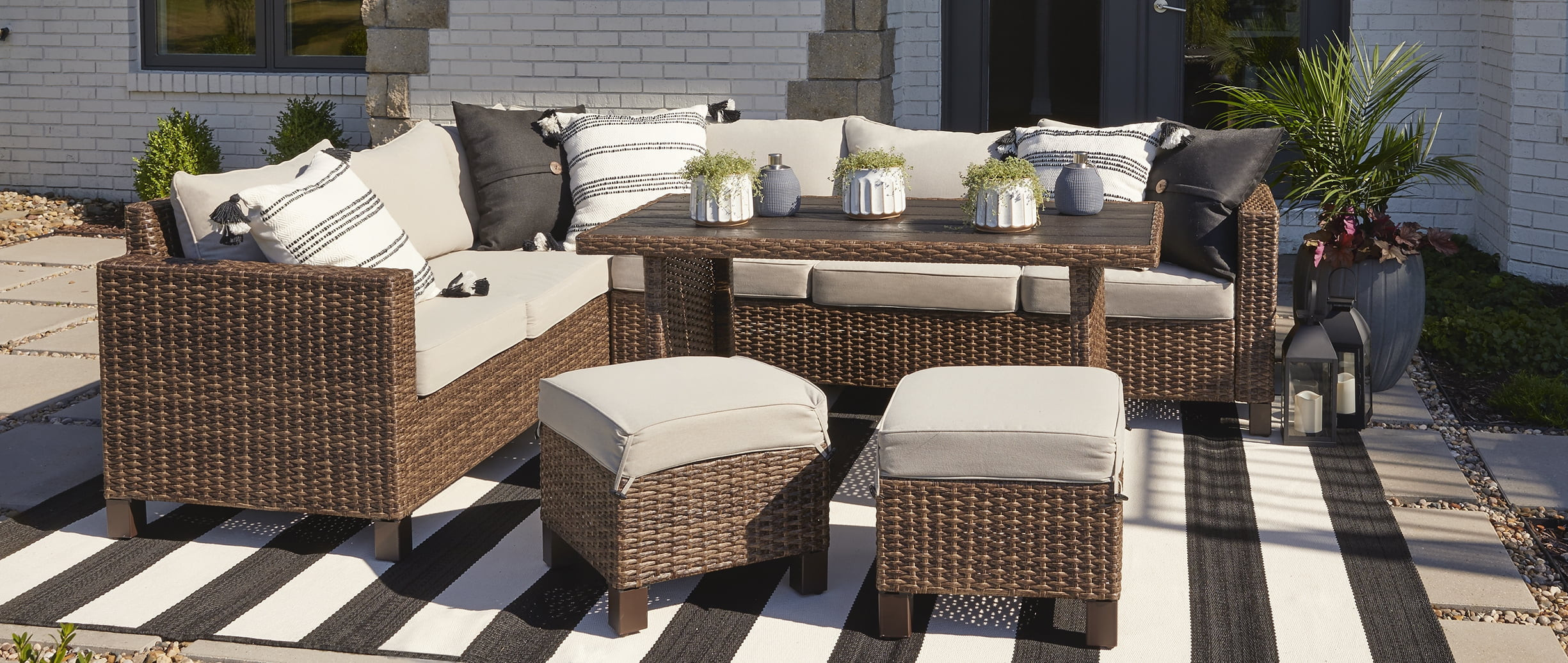Better Homes & Gardens Brookbury Wicker Sectional Sofa Patio Dining Set, 5 Pieces | Walmart (US)