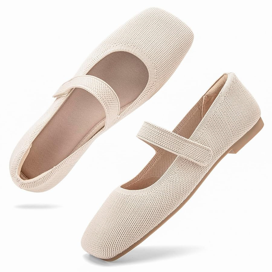 Wide Toe Box Flats Women Comfort Slip On Ballet Shoes Mary Jane Dressy Knit Flats with Adjustable... | Amazon (US)