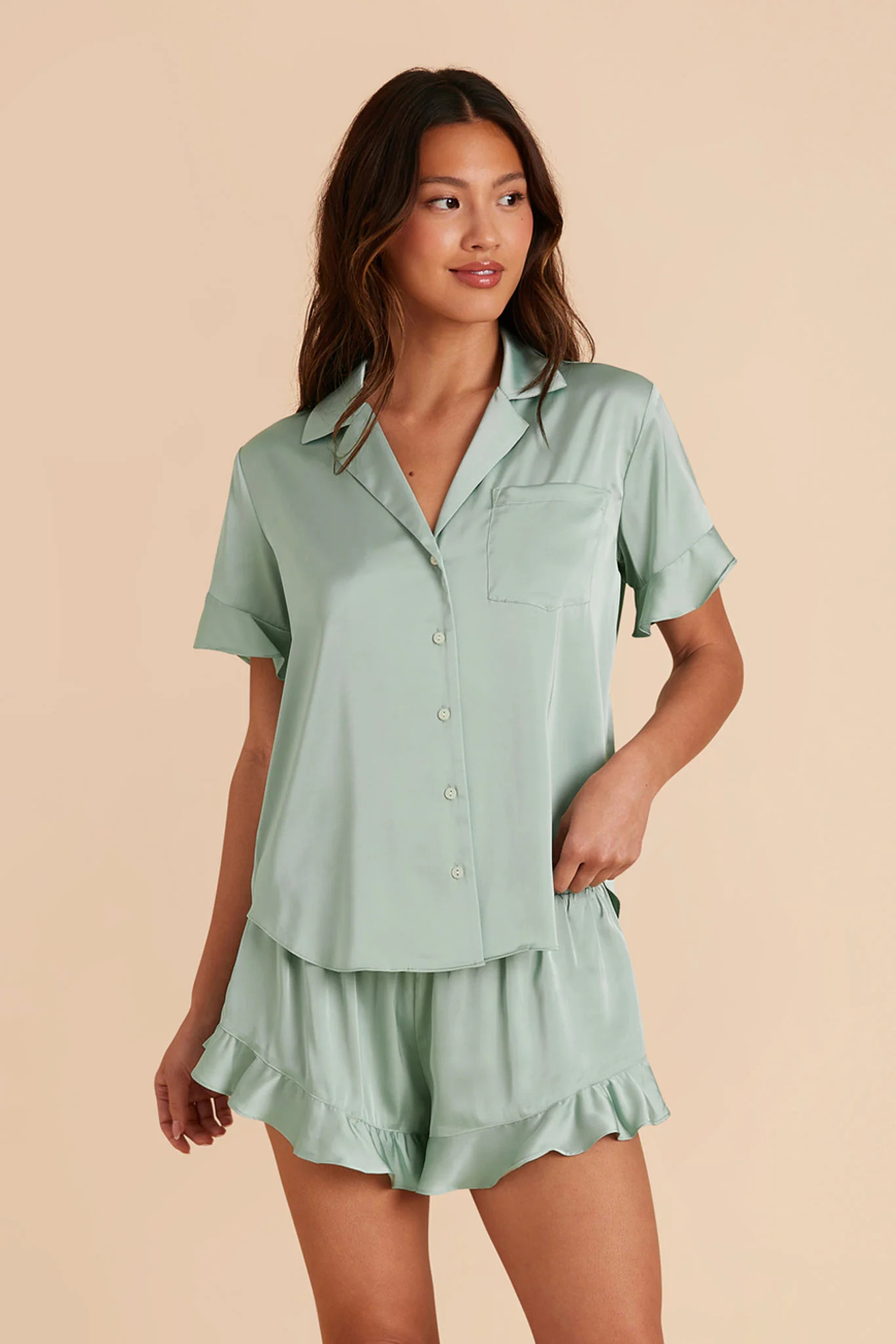 Esther Matte Satin Pajama Set in Sage | Birdy Grey | Birdy Grey