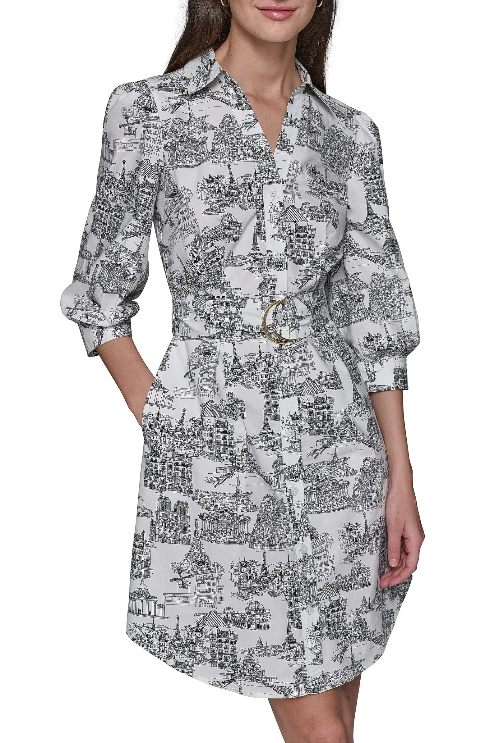 KARL LAGERFELD Landmark Print Cotton Shirtdress | Nordstrom | Nordstrom
