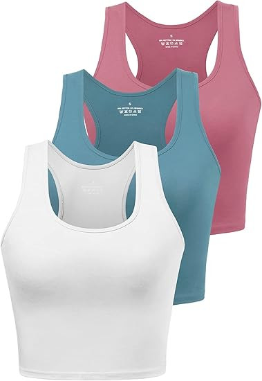 Sports Crop Tank Tops for Women Cropped Workout Tops Racerback Running Yoga Tanks Cotton Sleevele... | Amazon (US)