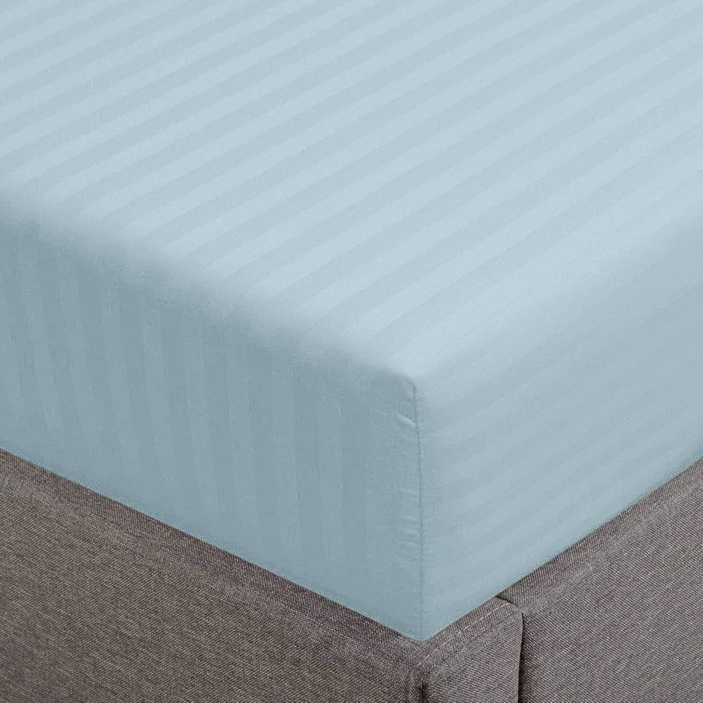 Feather & Stitch 100% Cotton 1 Piece Damask Stripe King Fitted Sheet 500 Thread Count Aqua 18 Inc... | Amazon (US)