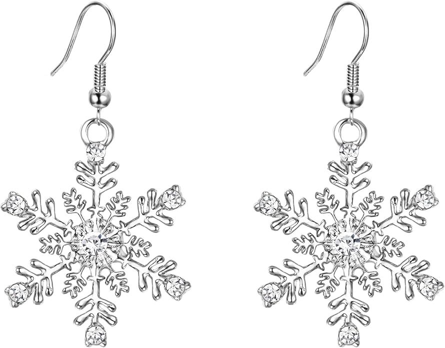 EVER FAITH Snowflake Earring for Women Girls Austrian Crystal Winter Party Flower Snowflake Pierc... | Amazon (US)