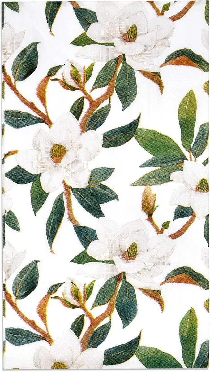 100 White Floral Magnolia Guest Napkins Disposable Paper Spring Blossom Flowers Greenery Dinner H... | Amazon (US)