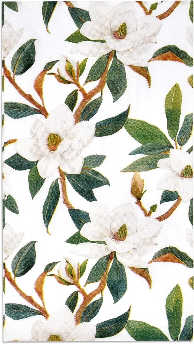 100 White Floral Magnolia Guest Napkins Disposable Paper Spring Blossom Flowers Greenery Dinner H... | Amazon (US)