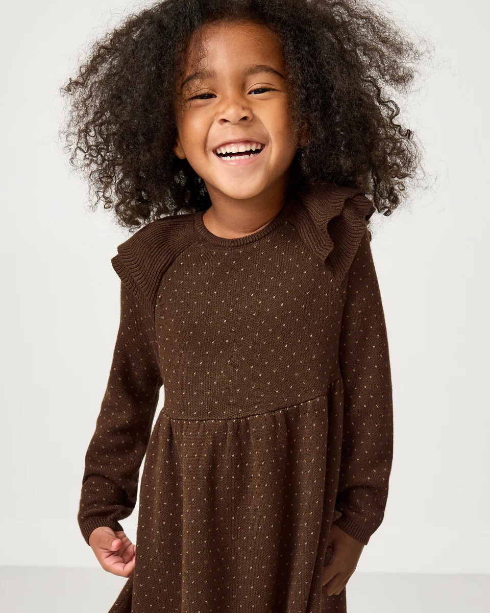 Mocha Ruffle Sweater Dress | Little Sleepies