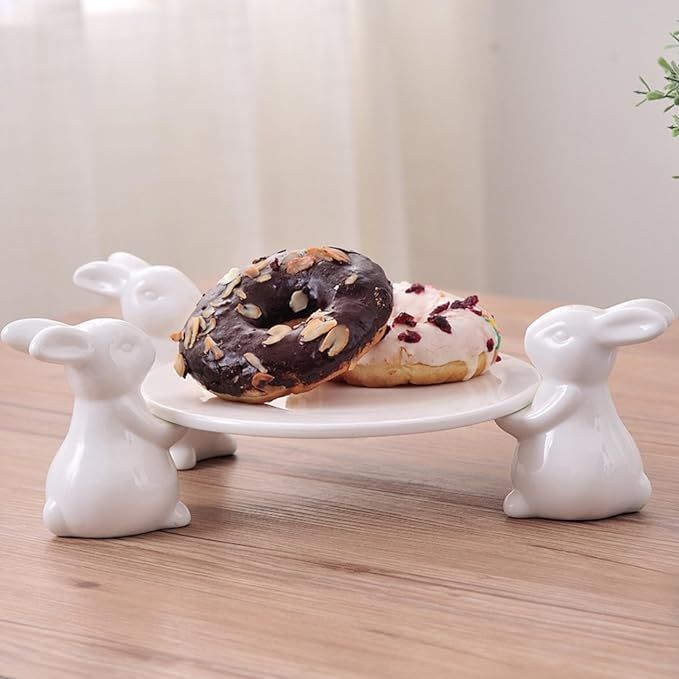 Binoster Easter Bunny Cake Stand,Ceramic Rabbit Easter Decor,Cake Stands for Party,Wedding Cake S... | Amazon (US)
