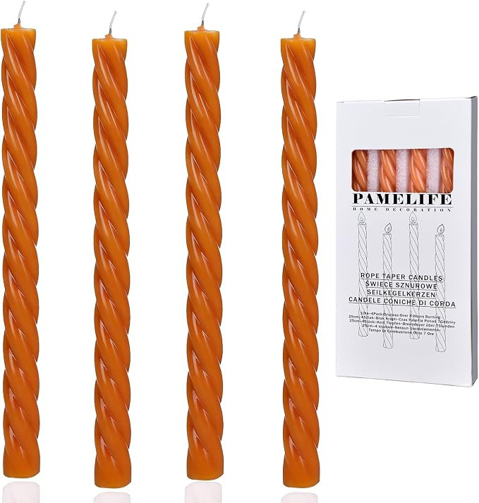 Spiral Taper Candles, 4 Pack 10 Inch Burnt Orange Glossy Design, Unscented Long Burning Decorativ... | Amazon (US)